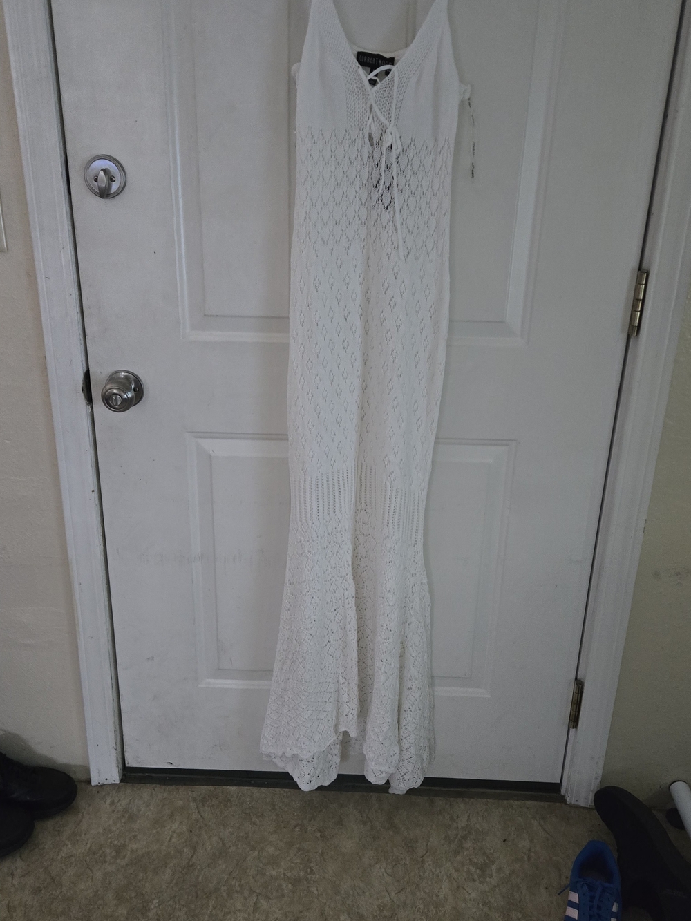 Current Mood White Crochet Lace-Up Maxi